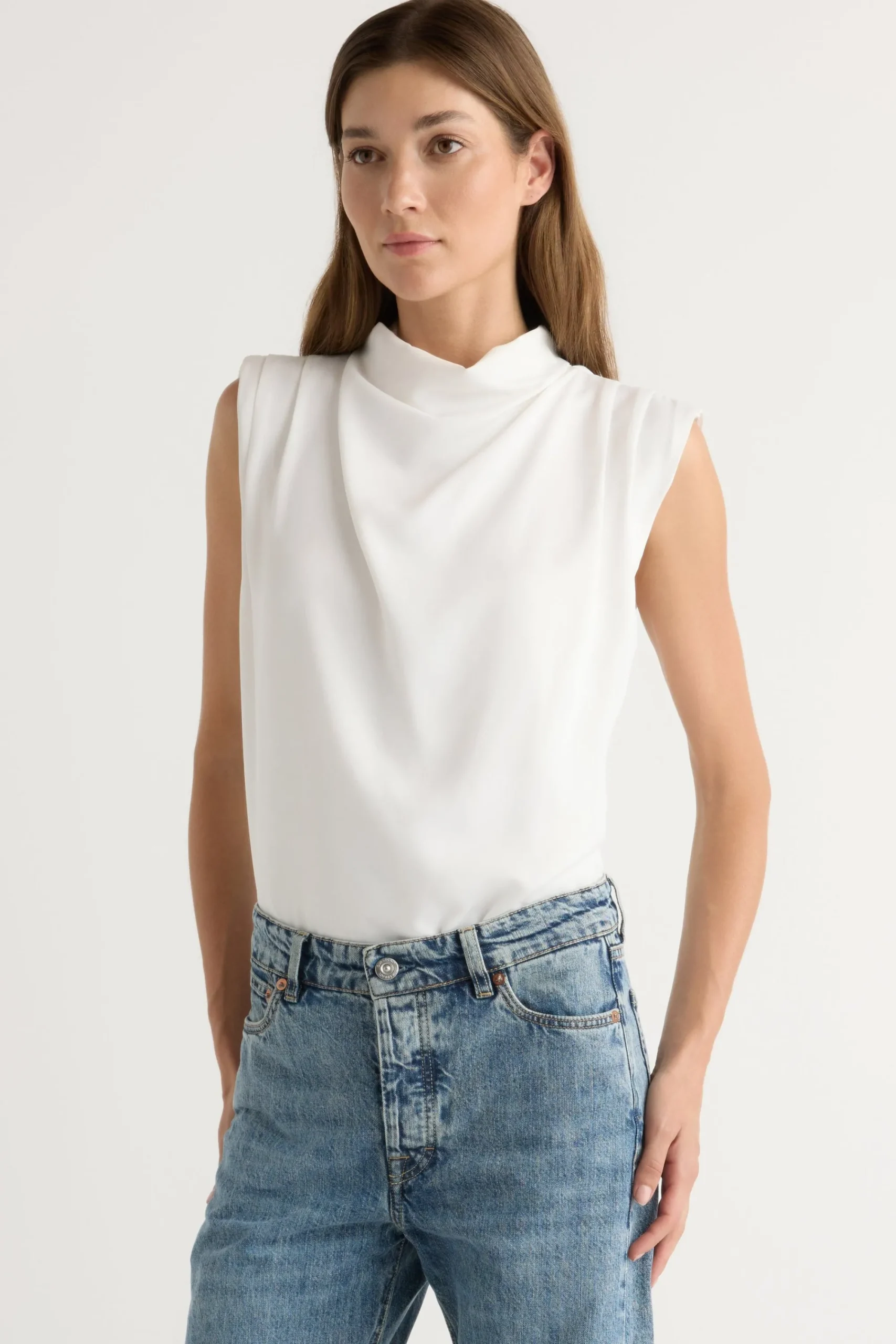 Hua Jia Allegra Gathered-Neck Sleeveless Blouse< Tops