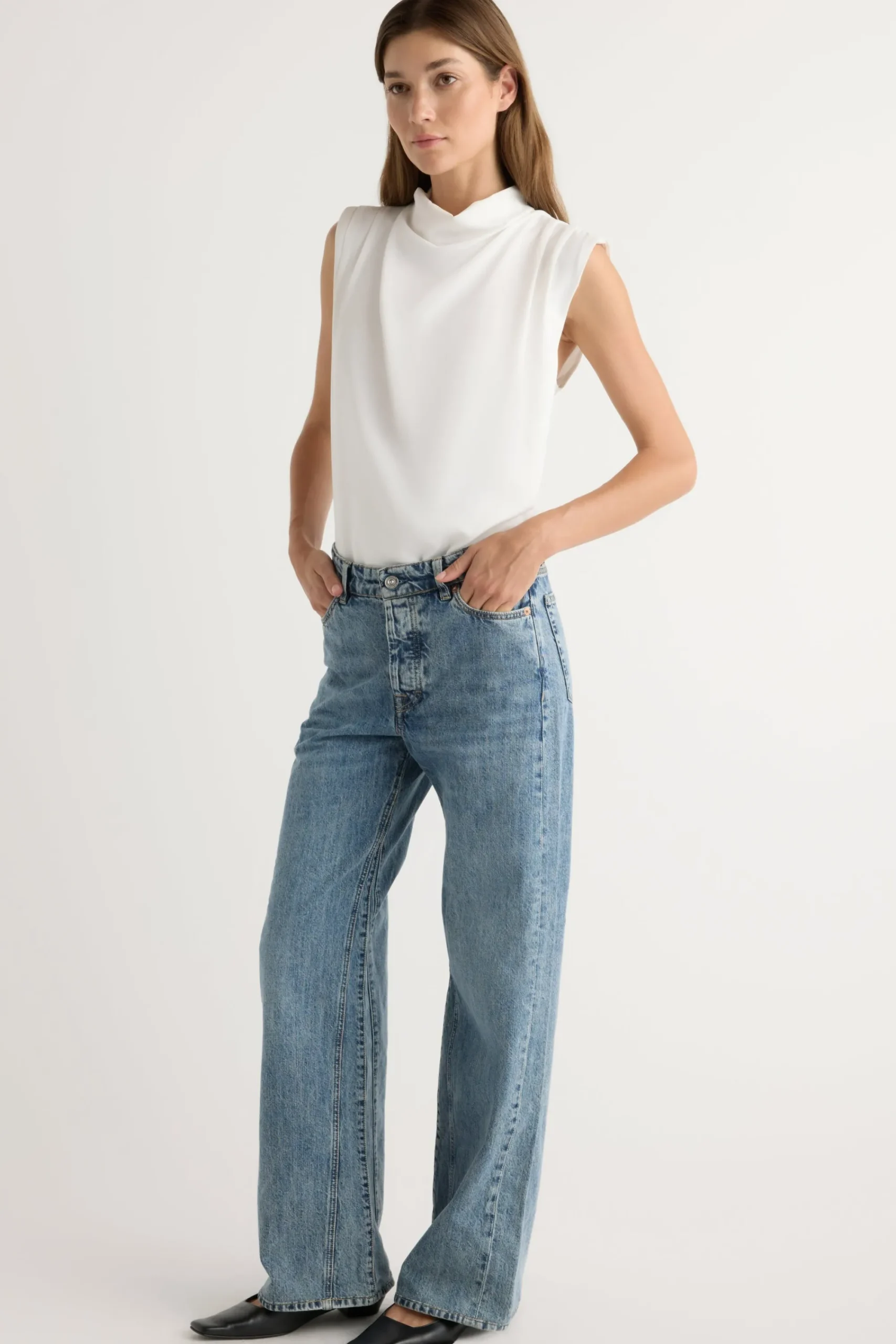 Hua Jia Allegra Gathered-Neck Sleeveless Blouse< Tops
