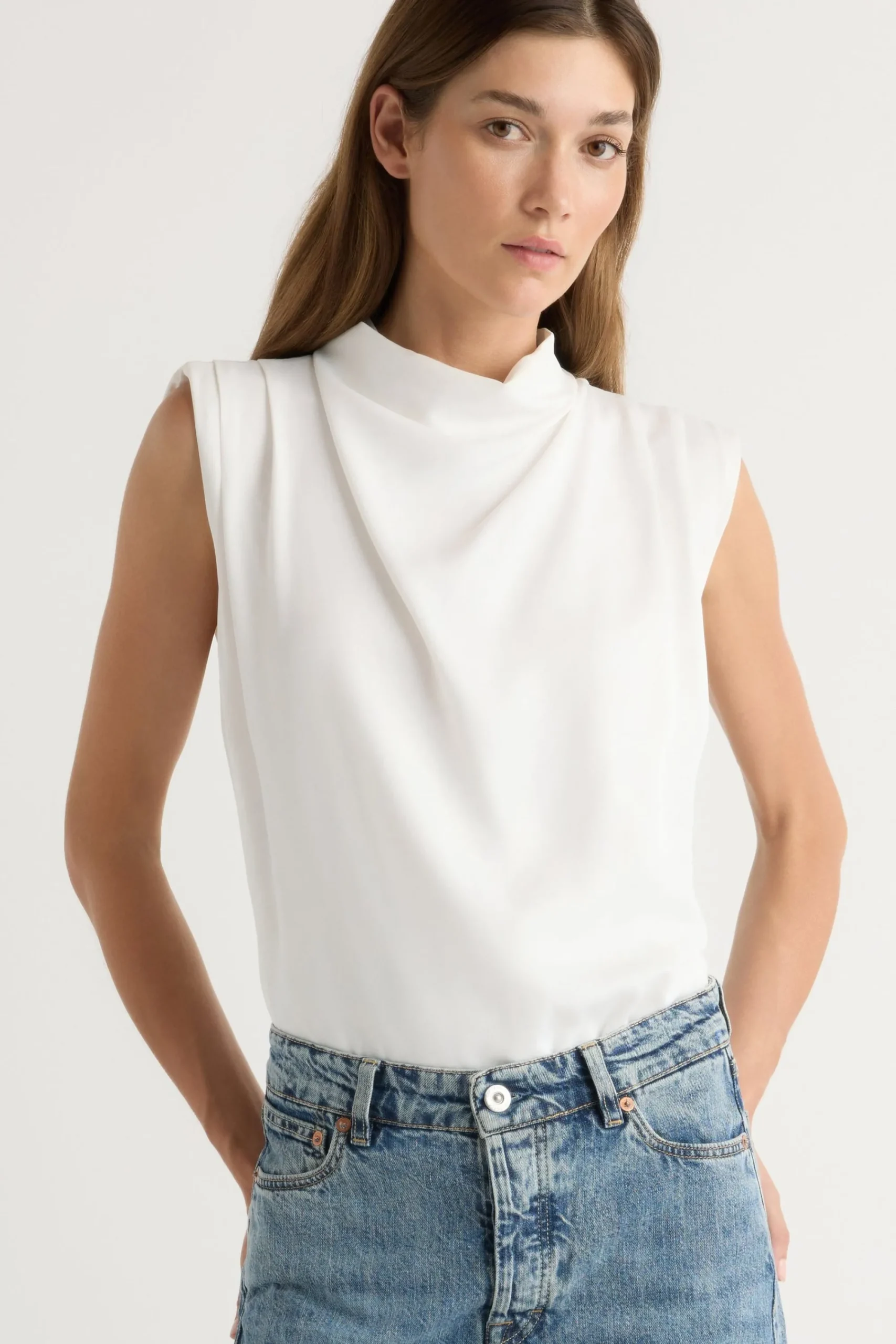 Hua Jia Allegra Gathered-Neck Sleeveless Blouse< Tops