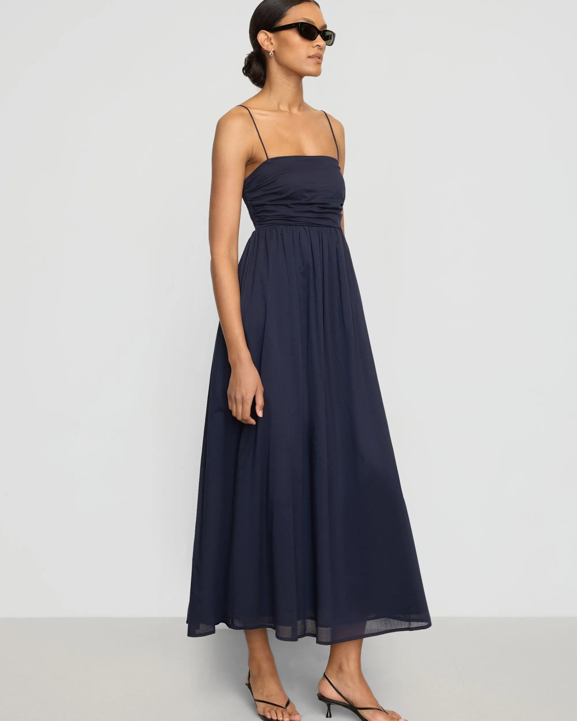 Fashion Apparels Aurora Ruched Organic Cotton Maxi Dress< Dresses