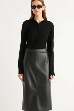 Hua Jia Briony Back-Slit Vegan Leather Skirt< Skirts