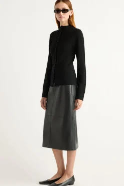 Hua Jia Briony Back-Slit Vegan Leather Skirt< Skirts