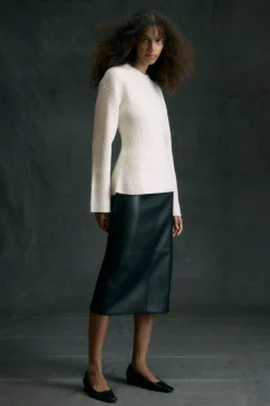 Hua Jia Briony Back-Slit Vegan Leather Skirt< Skirts
