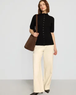 Brilliant Wise Corporation Limited Charlotte Wool Button Short-Sleeve Sweater< Sweaters