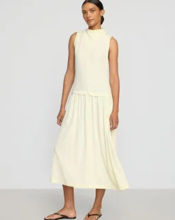 Hua Jia Chinon Drop-Waist Gathered-Neck Dress< Dresses
