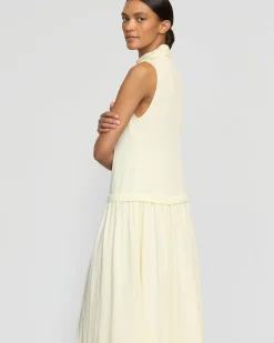 Hua Jia Chinon Drop-Waist Gathered-Neck Dress< Dresses