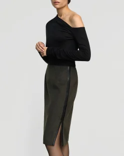 Hua Jia Colette Contrast Leather-Trim Skirt< Skirts