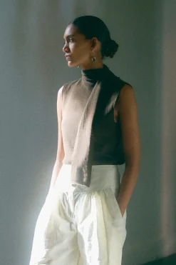 Brilliant Wise Corporation Limited Demi Scarf-Neck Cotton-Silk Knit Top< Sweaters|Tops
