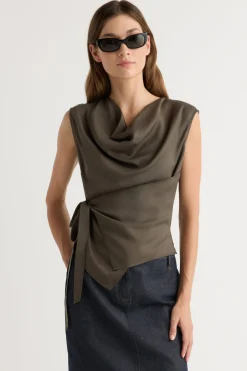 Hua Jia Dion Tencel Cowl-Neck Wrap Blouse< Tops