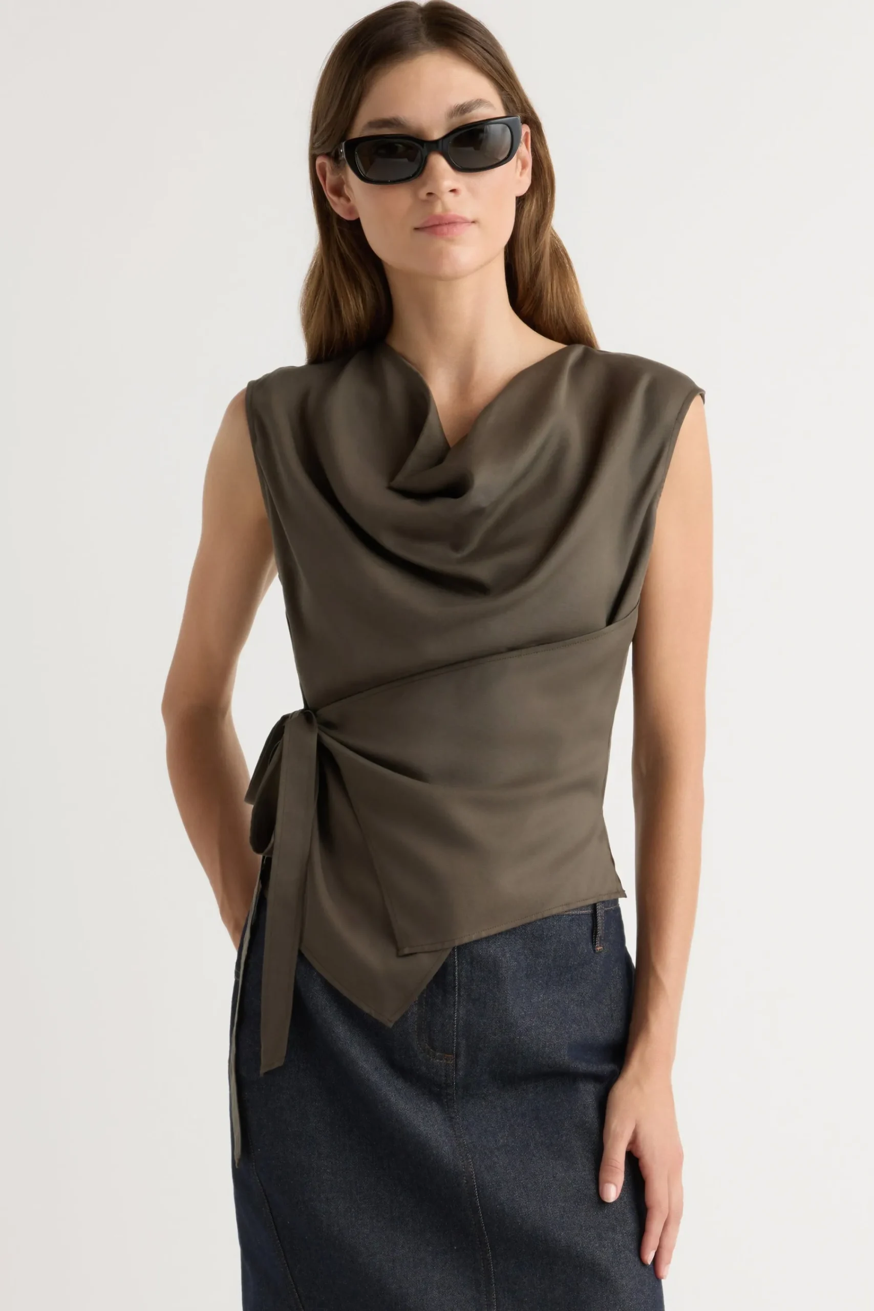 Hua Jia Dion Tencel Cowl-Neck Wrap Blouse< Tops