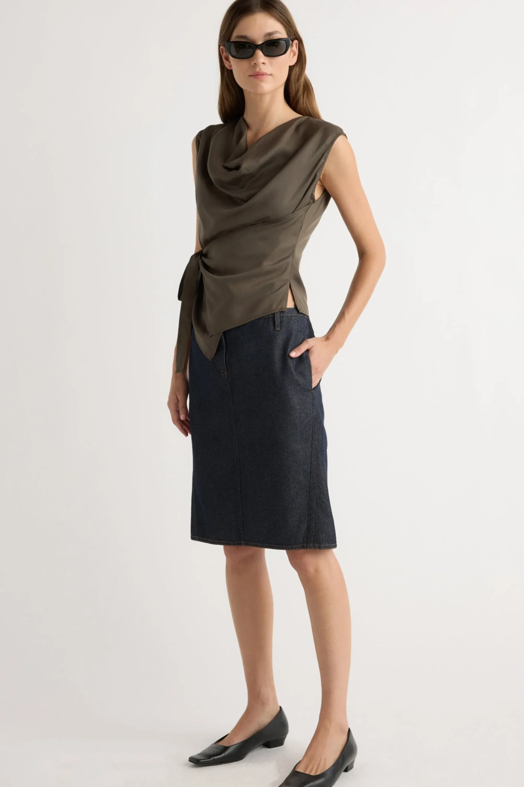 Hua Jia Dion Tencel Cowl-Neck Wrap Blouse< Tops