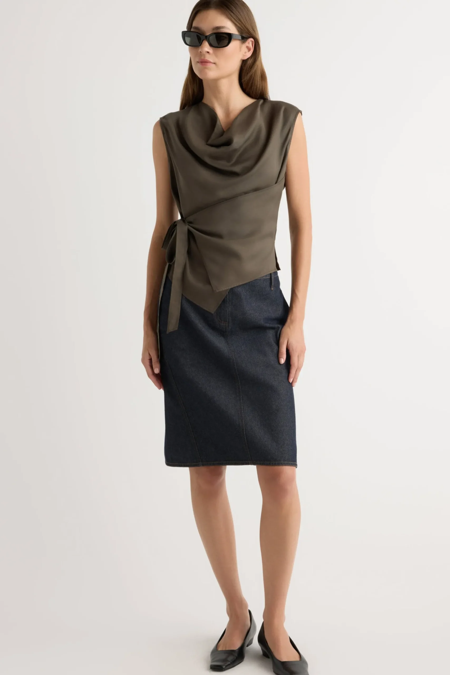 Hua Jia Dion Tencel Cowl-Neck Wrap Blouse< Tops