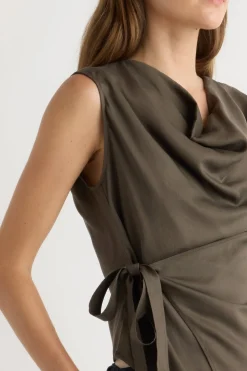 Hua Jia Dion Tencel Cowl-Neck Wrap Blouse< Tops