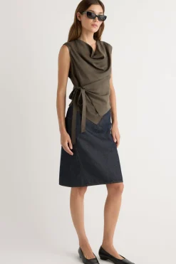 Hua Jia Dion Tencel Cowl-Neck Wrap Blouse< Tops
