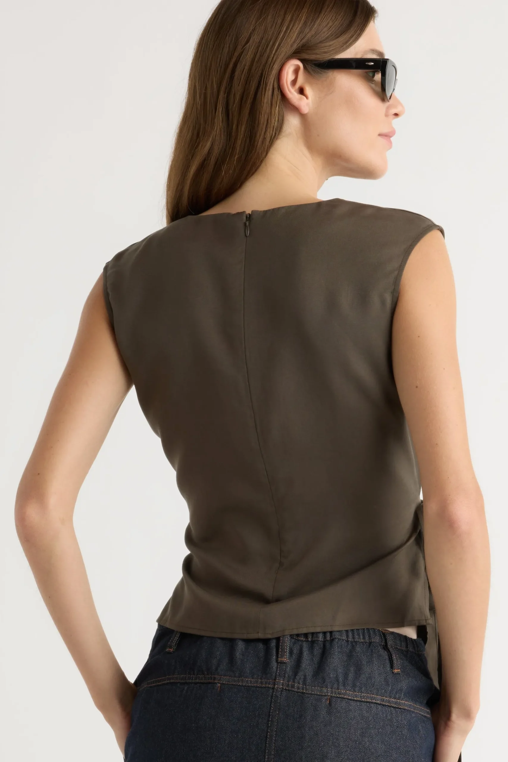 Hua Jia Dion Tencel Cowl-Neck Wrap Blouse< Tops