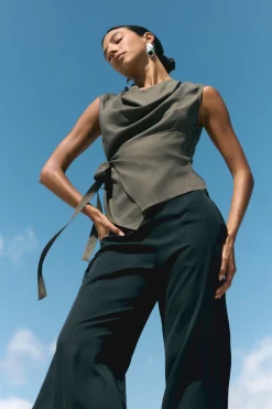 Hua Jia Dion Tencel Cowl-Neck Wrap Blouse< Tops