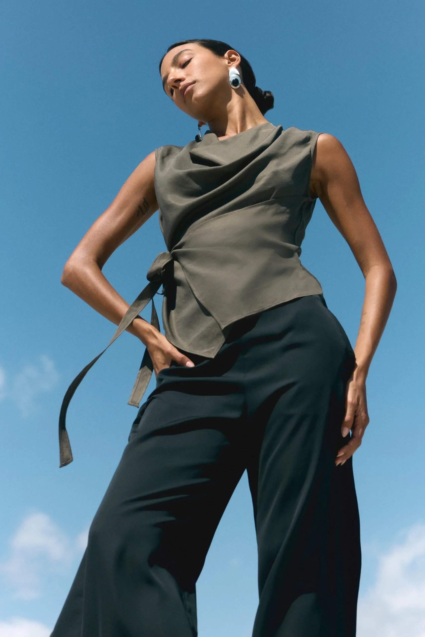 Hua Jia Dion Tencel Cowl-Neck Wrap Blouse< Tops