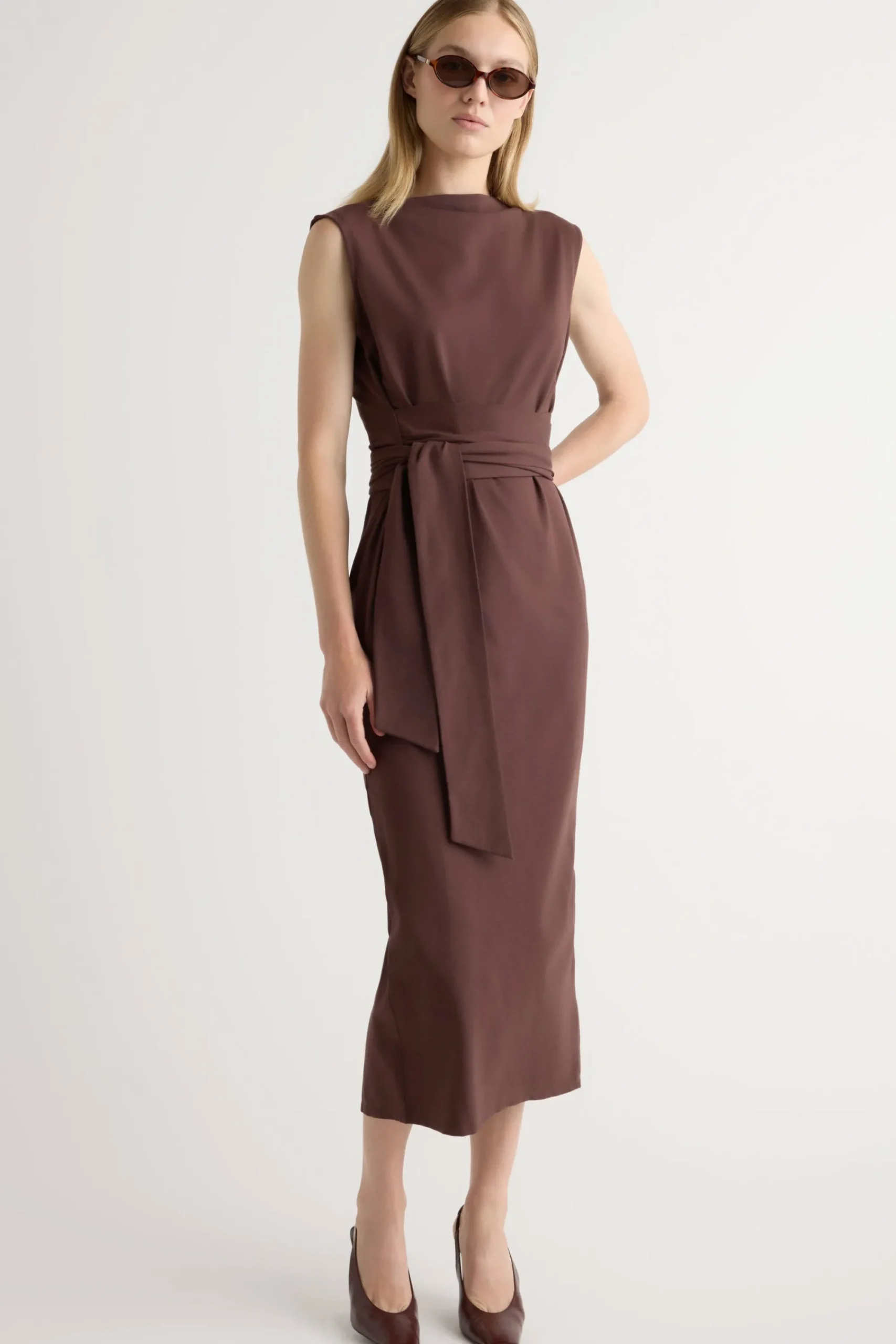 Asia Consultancy Co., Ltd Edina Tie-Front Slit-Neck Dress< Dresses