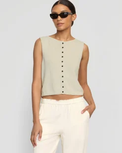 Brilliant Wise Corporation Limited Elith Cotton-Linen Button Knit Vest< Sweaters|Tops