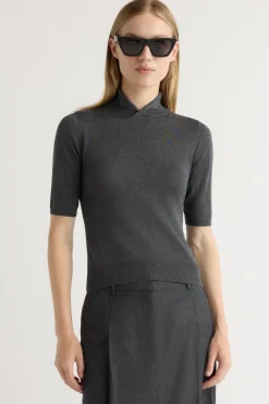 Brilliant Wise Corporation Limited Gia Cotton-Silk Turtleneck Knit Top< Sweaters|Tops