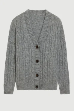 Zhenghong Textiles Hikari Asymmetric Cable Knit Cardigan< Sweaters