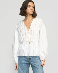 Fashion Apparels Hira Tie-Front Organic Cotton Blouse< Tops