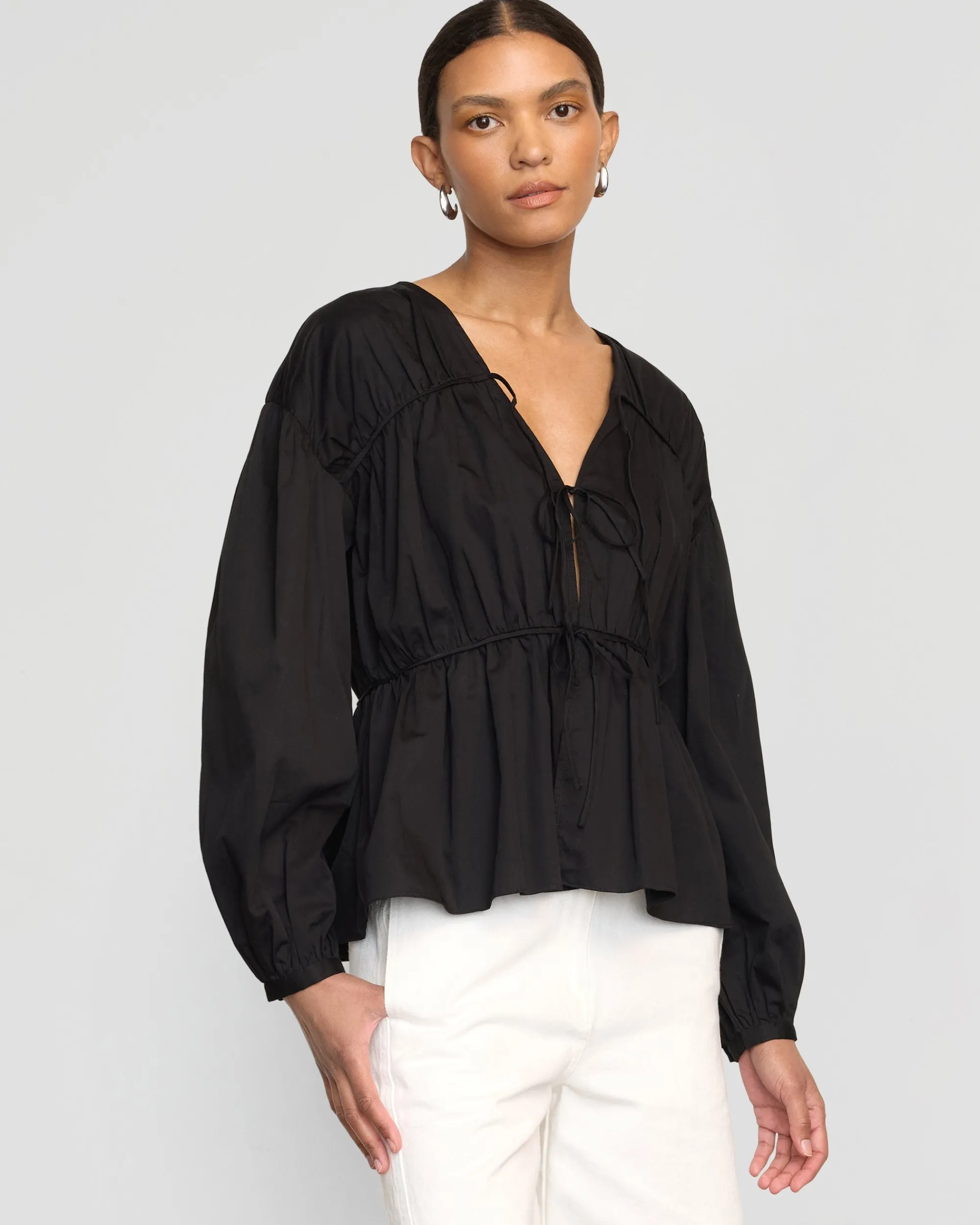 Fashion Apparels Hira Tie-Front Organic Cotton Blouse< Tops