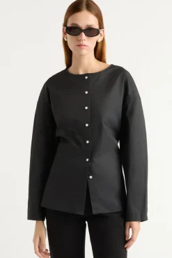 Hua Jia Jinsol Cinch-Waist Cotton Poplin Blouse< Tops