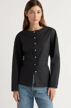 Hua Jia Jinsol Cinch-Waist Cotton Poplin Blouse< Tops
