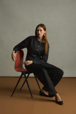 Hua Jia Jinsol Cinch-Waist Cotton Poplin Blouse< Tops