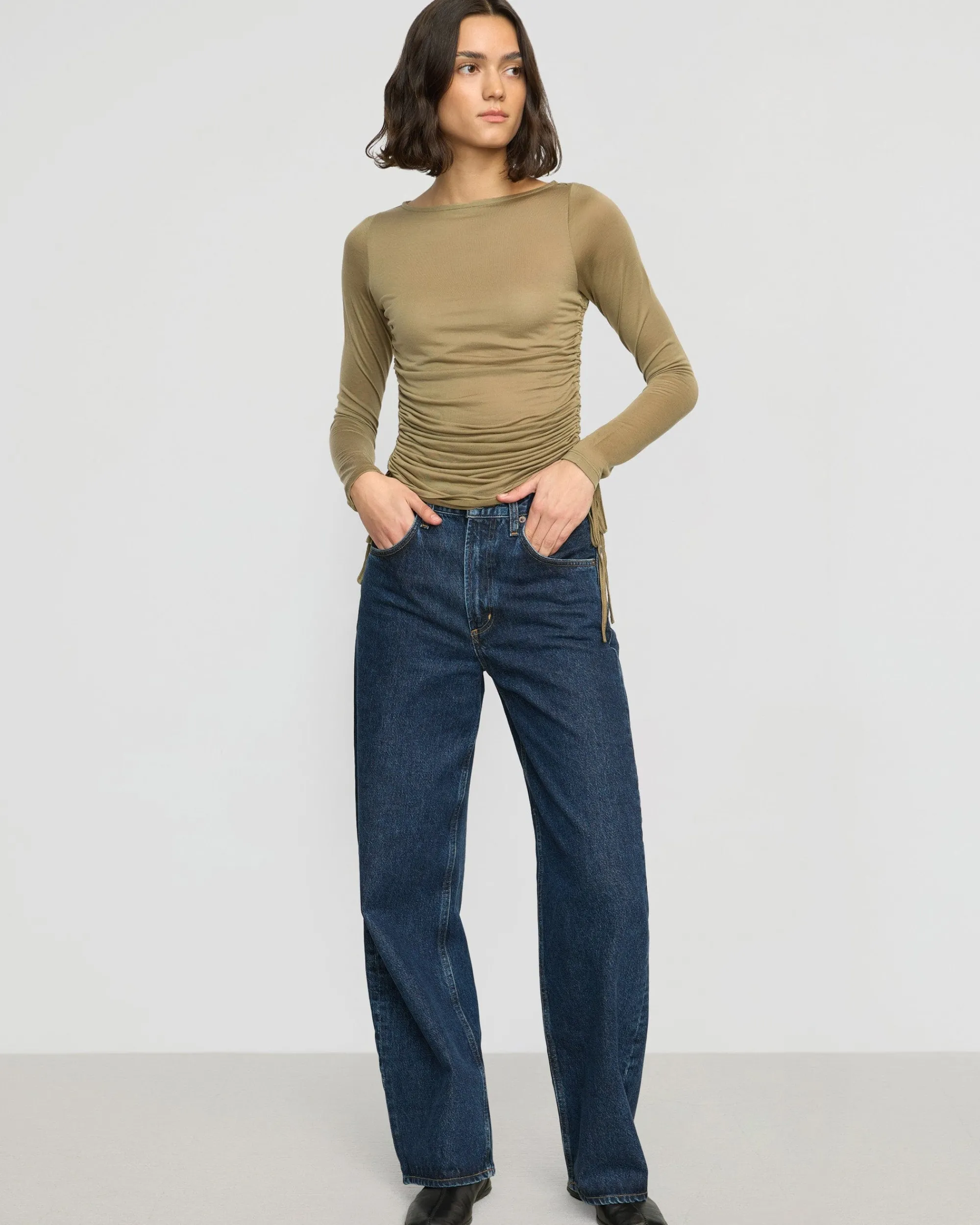 Asia Consultancy Co., Ltd Joan Tencel Ruched-Side Semi-Sheer Tee< Tees|Tops