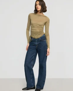 Asia Consultancy Co., Ltd Joan Tencel Ruched-Side Semi-Sheer Tee< Tees|Tops