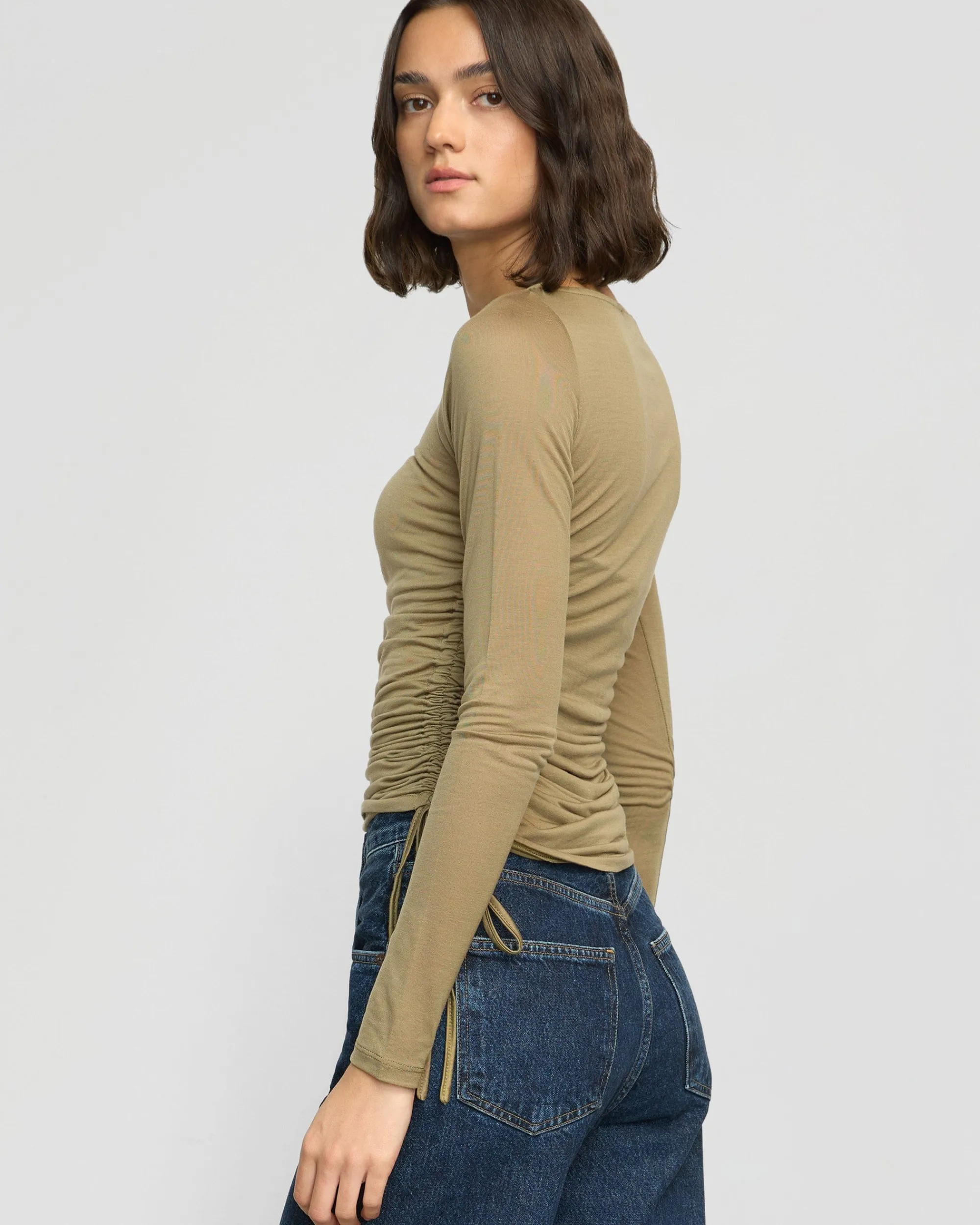 Asia Consultancy Co., Ltd Joan Tencel Ruched-Side Semi-Sheer Tee< Tees|Tops