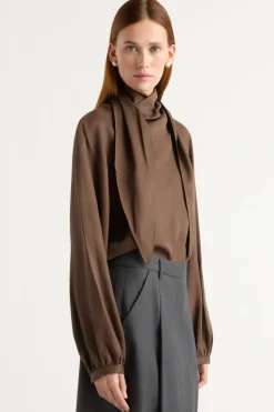 Hua Jia Josephine Scarf-Neck Tencel Blouse< Tops