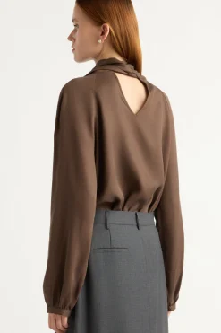 Hua Jia Josephine Scarf-Neck Tencel Blouse< Tops