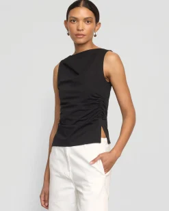 Hua Shang Group (H.K.) Ltd Josie Shirred-Side Cowl-Neck Tee< Tees|Tops