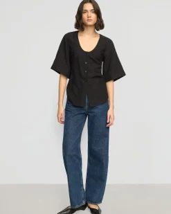 Hua Jia Katniss Pocket Tulip-Hem Blouse< Tops