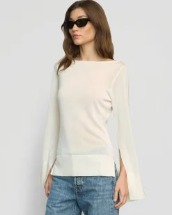Brilliant Wise Corporation Limited Keegan Semi-Sheer Slit-Neck Knit Top< Sweaters|Tops