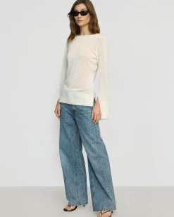Brilliant Wise Corporation Limited Keegan Semi-Sheer Slit-Neck Knit Top< Sweaters|Tops