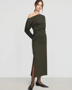 Asia Consultancy Co., Ltd Kezia Off-Shoulder Satin Jersey Dress< Dresses