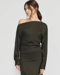 Asia Consultancy Co., Ltd Kezia Off-Shoulder Satin Jersey Dress< Dresses