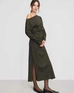 Asia Consultancy Co., Ltd Kezia Off-Shoulder Satin Jersey Dress< Dresses