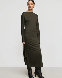 Asia Consultancy Co., Ltd Kezia Off-Shoulder Satin Jersey Dress< Dresses