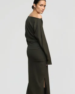 Asia Consultancy Co., Ltd Kezia Off-Shoulder Satin Jersey Dress< Dresses