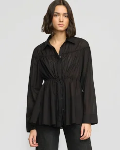 Fashion Apparels Kia Tie-Front Cotton-Silk Tunic Blouse< Tops