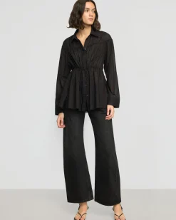 Fashion Apparels Kia Tie-Front Cotton-Silk Tunic Blouse< Tops