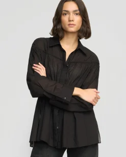 Fashion Apparels Kia Tie-Front Cotton-Silk Tunic Blouse< Tops