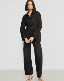 Fashion Apparels Kia Tie-Front Cotton-Silk Tunic Blouse< Tops