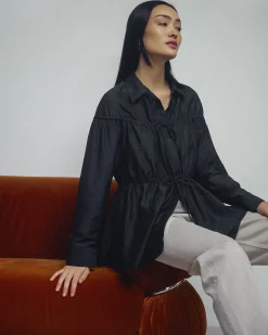 Fashion Apparels Kia Tie-Front Cotton-Silk Tunic Blouse< Tops