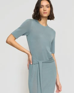 Brilliant Wise Corporation Limited Larkyn Tie-Front Semi-Sheer Tencel-Wool Dress< Dresses